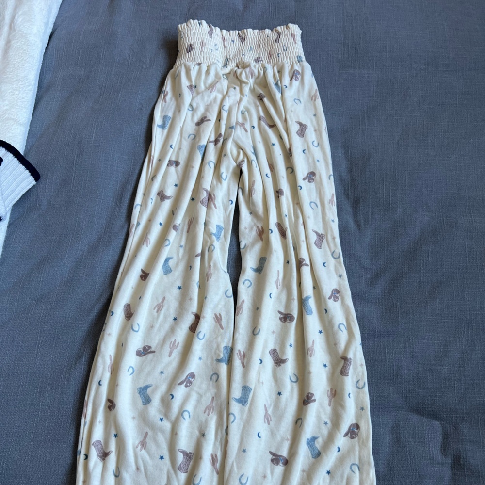 Z Supply Cream Pants with Brown and Blue Print